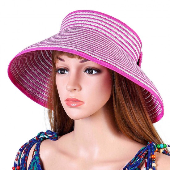 Women Summer Foldable Wide Brim Empty Cap Sun Straw Hat Outdoor Beach Travel Visor Cap