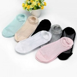 Women Summer Glass Silk Lace Stealth Boat Socks Casual Transparent Crystal Thin Socks