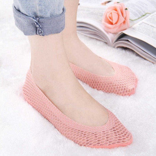 Women Summer Hollow Breathable Mesh Invisible Boat Socks Silicone Antiskid Shallow Low Cut Socks