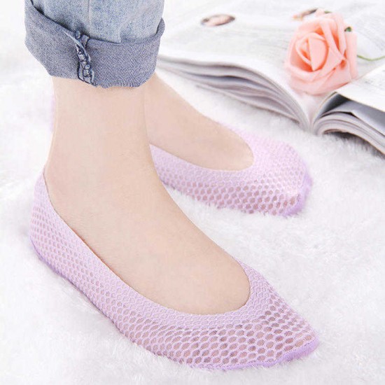 Women Summer Hollow Breathable Mesh Invisible Boat Socks Silicone Antiskid Shallow Low Cut Socks