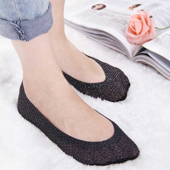 Women Summer Hollow Breathable Mesh Invisible Boat Socks Silicone Antiskid Shallow Low Cut Socks