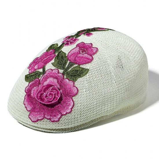 Women Summer Hollow Out Breathable Beret Hat Embroidered Gatsby Newsboy Hunting Caps