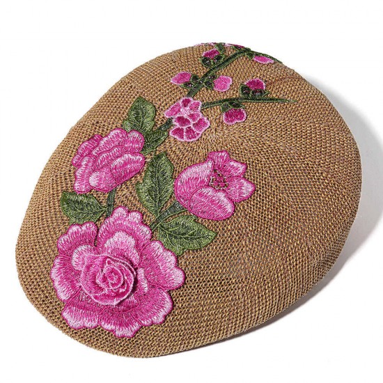 Women Summer Hollow Out Breathable Beret Hat Embroidered Gatsby Newsboy Hunting Caps