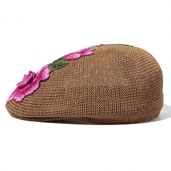 Women Summer Hollow Out Breathable Beret Hat Embroidered Gatsby Newsboy Hunting Caps