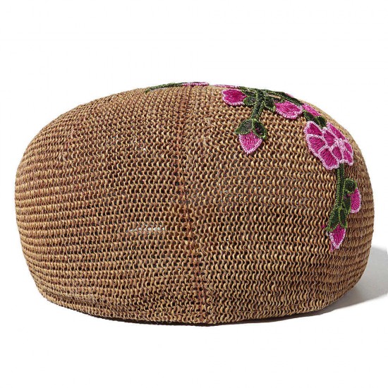 Women Summer Hollow Out Breathable Beret Hat Embroidered Gatsby Newsboy Hunting Caps