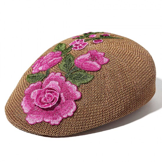 Women Summer Hollow Out Breathable Beret Hat Embroidered Gatsby Newsboy Hunting Caps