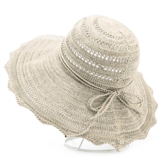 Women Summer Knitting Bowknot Wide Brim Bucket Hat Casual Sunhade Beach Cap Fisherman Hat