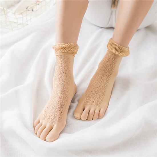 Women Summer Mesh Breathable Five Toe Socks Absorbent Sweat Short Socks