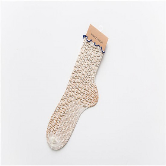 Women Summer Mesh Breathable Middle Tube Socks Ultra-thin Hollow Lace Socks