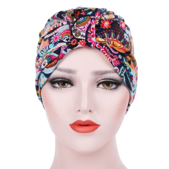 Women Summer Muslin Floral Beanie Hat Cotton Thin Comfortable Sunshade Hat