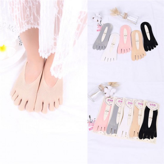 Women Summer Non-Slip Silicone Boat Socks Breathable Crystal Five Tube Socks