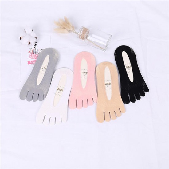 Women Summer Non-Slip Silicone Boat Socks Breathable Crystal Five Tube Socks