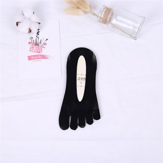 Women Summer Non-Slip Silicone Boat Socks Breathable Crystal Five Tube Socks