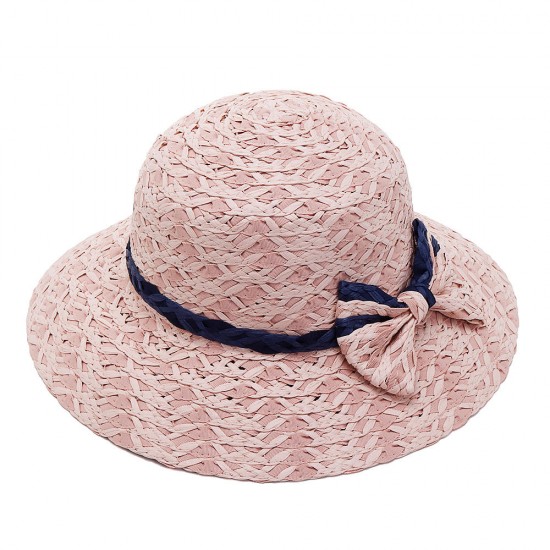 Women Summer Outdoor Bow Wide Brim Straw Hat Breathable Sunshade Beach Hat