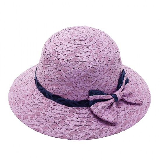 Women Summer Outdoor Bow Wide Brim Straw Hat Breathable Sunshade Beach Hat