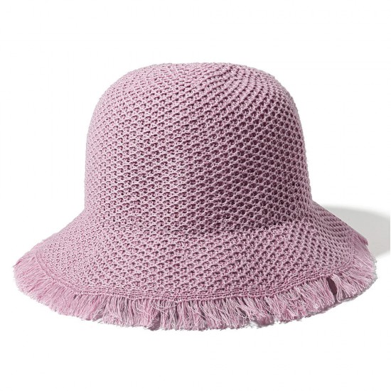 Women Summer Outdoor Breathable Embroidered Flower Wide Brim Hat Tassel Visor Hat