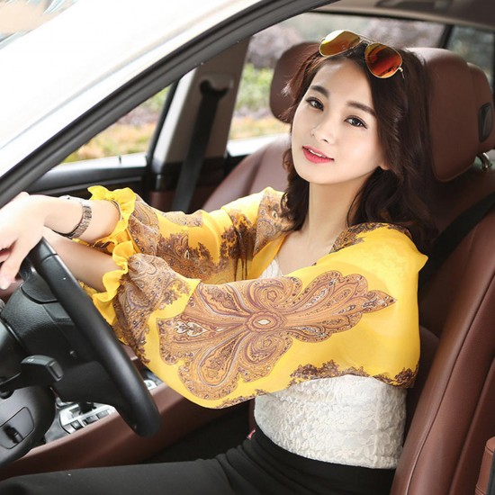 Women Summer Outdoor Chiffon Print Long Arm Sleeves Driving Sunscreen Long Glove