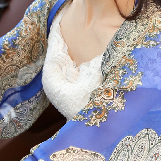 Women Summer Outdoor Chiffon Print Long Arm Sleeves Driving Sunscreen Long Glove