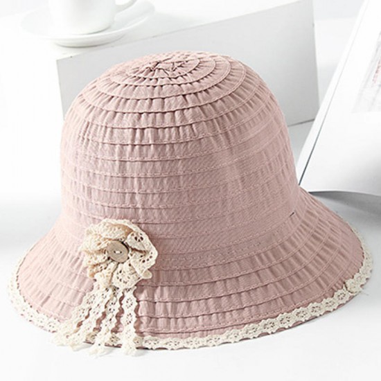 Women Summer Outdoor Cotton Foldable Fishing Hat Breathble Adjustable Lace Bucket Hat