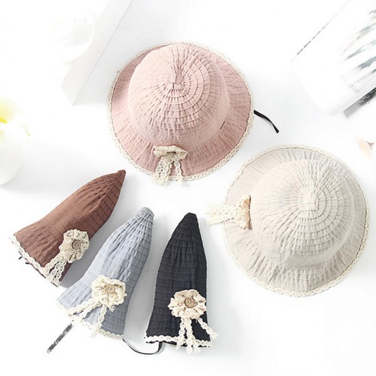 Women Summer Outdoor Cotton Foldable Fishing Hat Breathble Adjustable Lace Bucket Hat