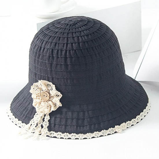 Women Summer Outdoor Cotton Foldable Fishing Hat Breathble Adjustable Lace Bucket Hat