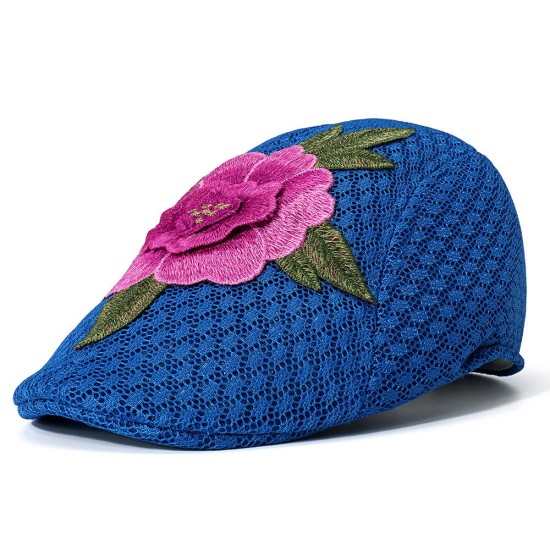 Women Summer Outdoor Embroidered Flowers Beret Hat Sunshade Riding Visor Cap