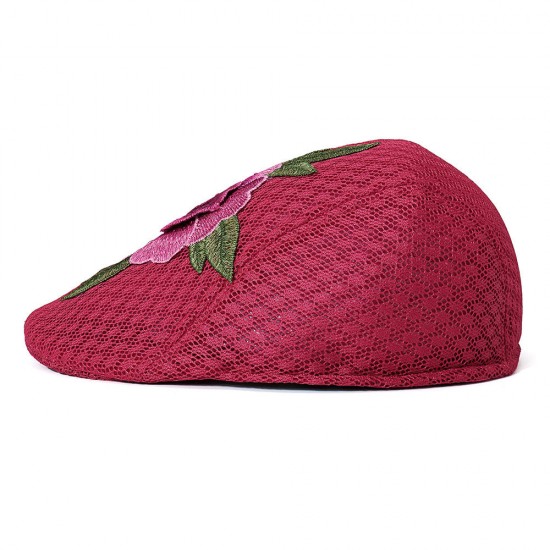 Women Summer Outdoor Embroidered Flowers Beret Hat Sunshade Riding Visor Cap