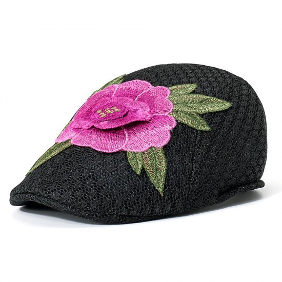 Women Summer Outdoor Embroidered Flowers Beret Hat Sunshade Riding Visor Cap