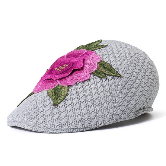 Women Summer Outdoor Embroidered Flowers Beret Hat Sunshade Riding Visor Cap