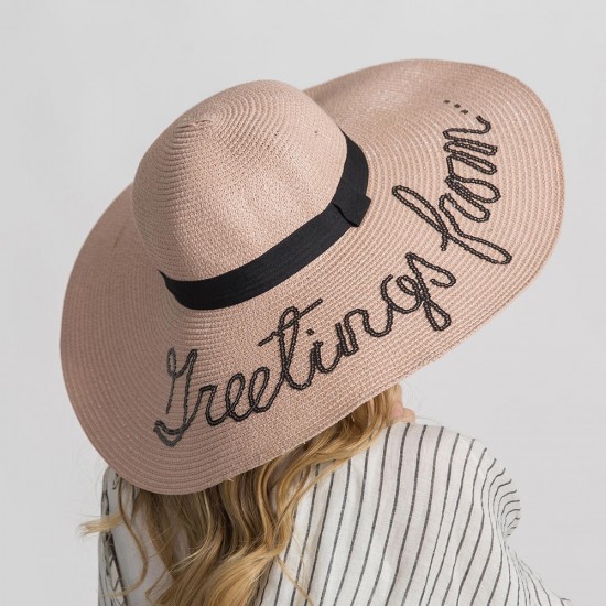 Women Summer Outdoor Embroidered Wide Brim Big Hats Travel Beach Sunshade Straw Hat