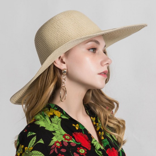 Women Summer Outdoor Embroidered Wide Brim Big Hats Travel Beach Sunshade Straw Hat