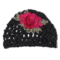 Women Summer Outdoor Embroidery Flower Mesh Hat Good Elasticity Sunshade Beanie Hat