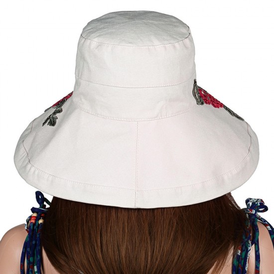 Women Summer Outdoor Embroidery Flower Wide Brim Hat Casual Sunshade Visor Hat