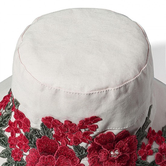 Women Summer Outdoor Embroidery Flower Wide Brim Hat Casual Sunshade Visor Hat