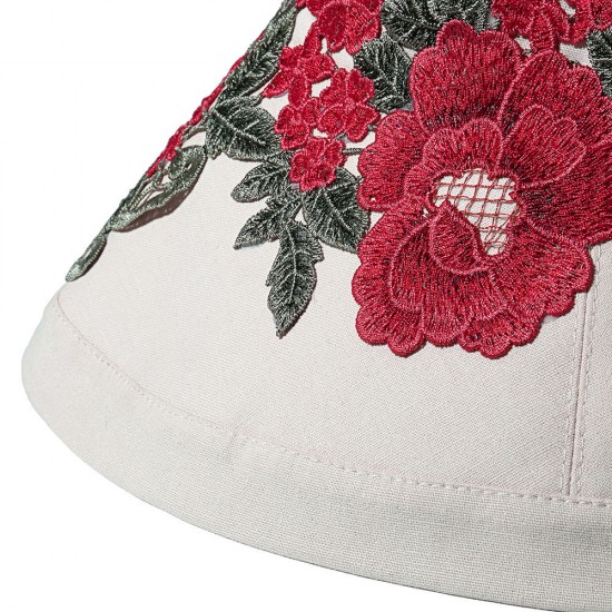 Women Summer Outdoor Embroidery Flower Wide Brim Hat Casual Sunshade Visor Hat