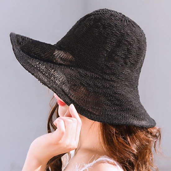 Women Summer Outdoor Hollow Out Wide Brimmed Bucket Hat Sun Protection Beach Cpa Visor