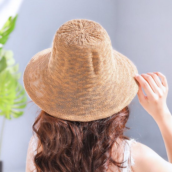 Women Summer Outdoor Hollow Out Wide Brimmed Bucket Hat Sun Protection Beach Cpa Visor