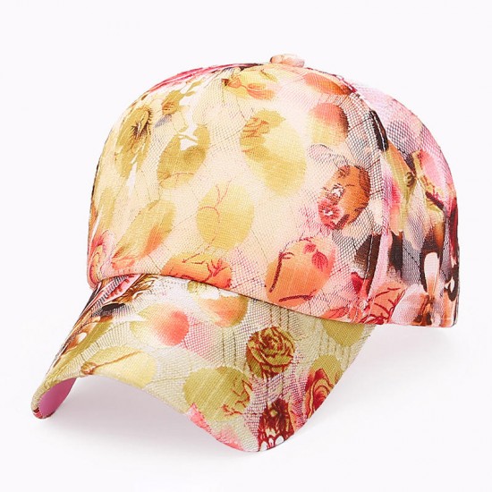 Women Summer Outdoor Lace Fashion Baseball Cap Flower Cloth Breathable Sunshade Hat