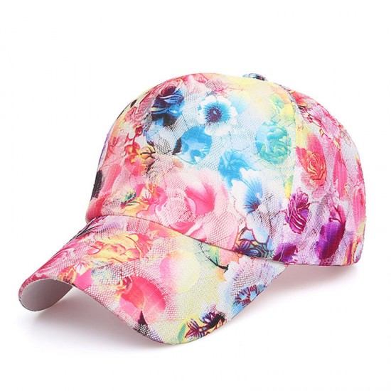 Women Summer Outdoor Lace Fashion Baseball Cap Flower Cloth Breathable Sunshade Hat