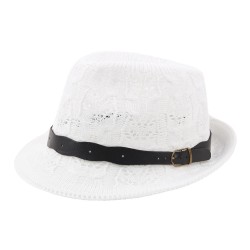 Women Summer Outdoor Mesh Breathable Jazz Hat Leather Belt Crimping Panama Hat