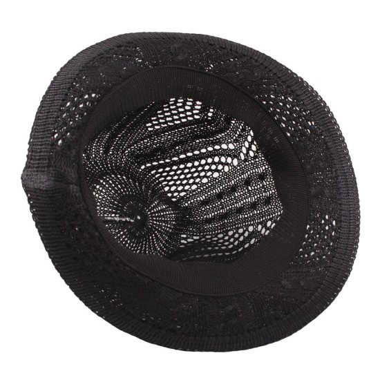 Women Summer Outdoor Mesh Breathable Jazz Hat Leather Belt Crimping Panama Hat