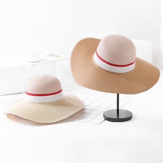 Women Summer Outdoor Multicolor Wide Brim Straw Hat Beach Sunshade Visor Hat