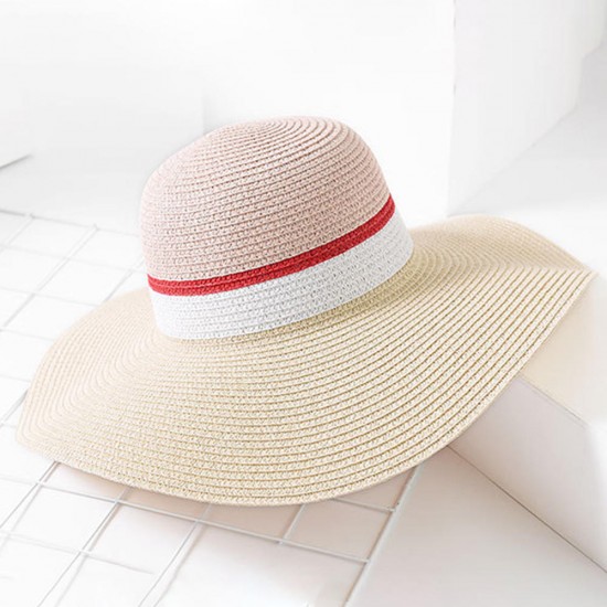 Women Summer Outdoor Multicolor Wide Brim Straw Hat Beach Sunshade Visor Hat