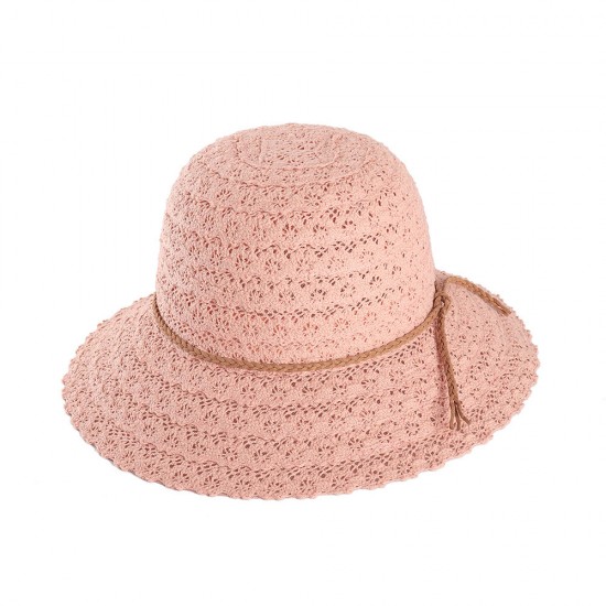 Women Summer Outdoor Petal Pattern Sunscreen Woven Straw Hat Adjustable Breathable Hat