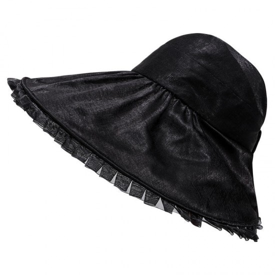 Women Summer Outdoor Travel Wide Brim Sunshade Hat Lace Foldable Hat