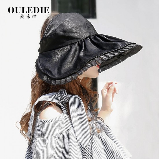 Women Summer Outdoor Travel Wide Brim Sunshade Hat Lace Foldable Hat