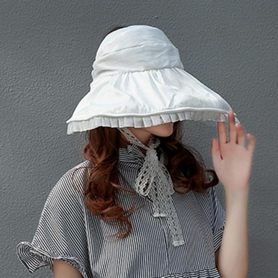 Women Summer Outdoor Travel Wide Brim Sunshade Hat Lace Foldable Hat