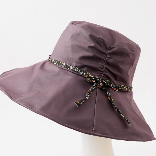 Women Summer Outdoor Wide Brim Breathable Foldable Visor Hat Floral Cotton Beach Sunshade Hat