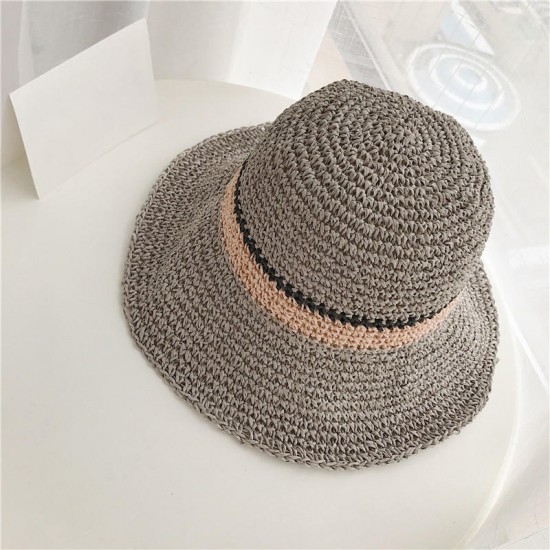 Women Summer Outdoor Wide Brim Straw Hat Adjustable Foldable Sunscreen Hat