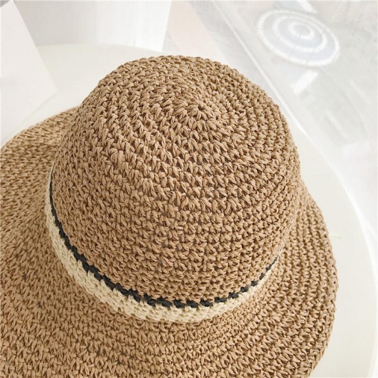 Women Summer Outdoor Wide Brim Straw Hat Adjustable Foldable Sunscreen Hat